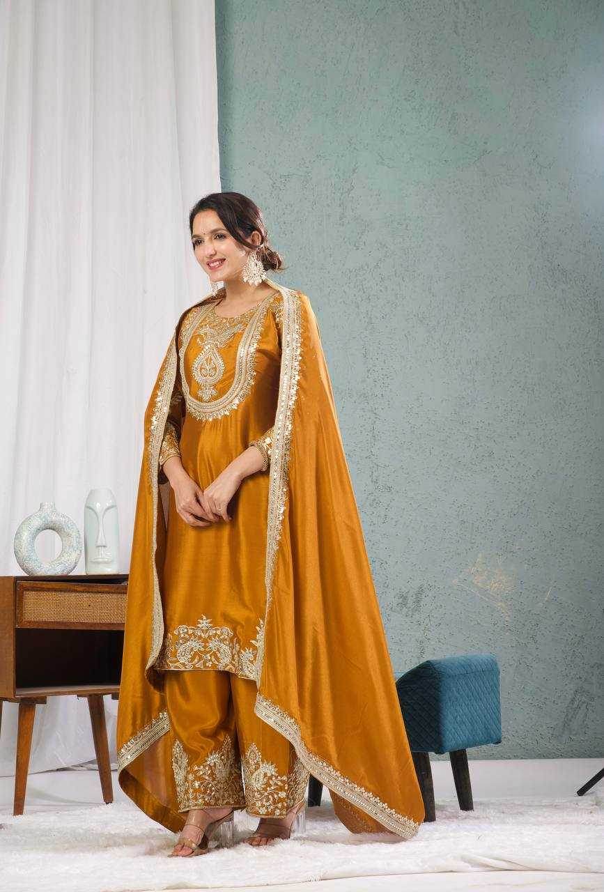 Chinon Silk Ladies Embroidery Designer Suit - MYLUXURY LANE ENTERPRISE